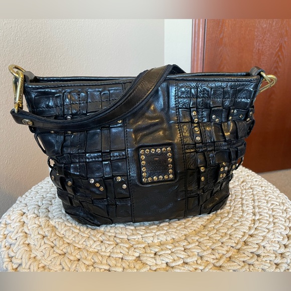 Campomaggi Edera Black Leather Studded Bag - Picture 2 of 5